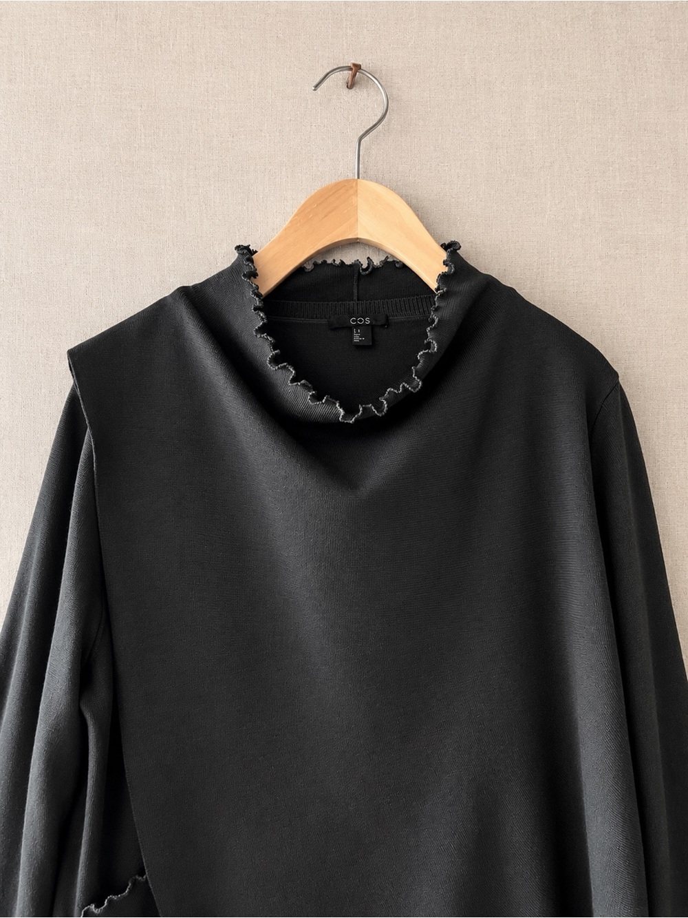 COS Forest Green Asymmetric Layered Wrap Dress Ruffle Edge L - Picture 4 of 7